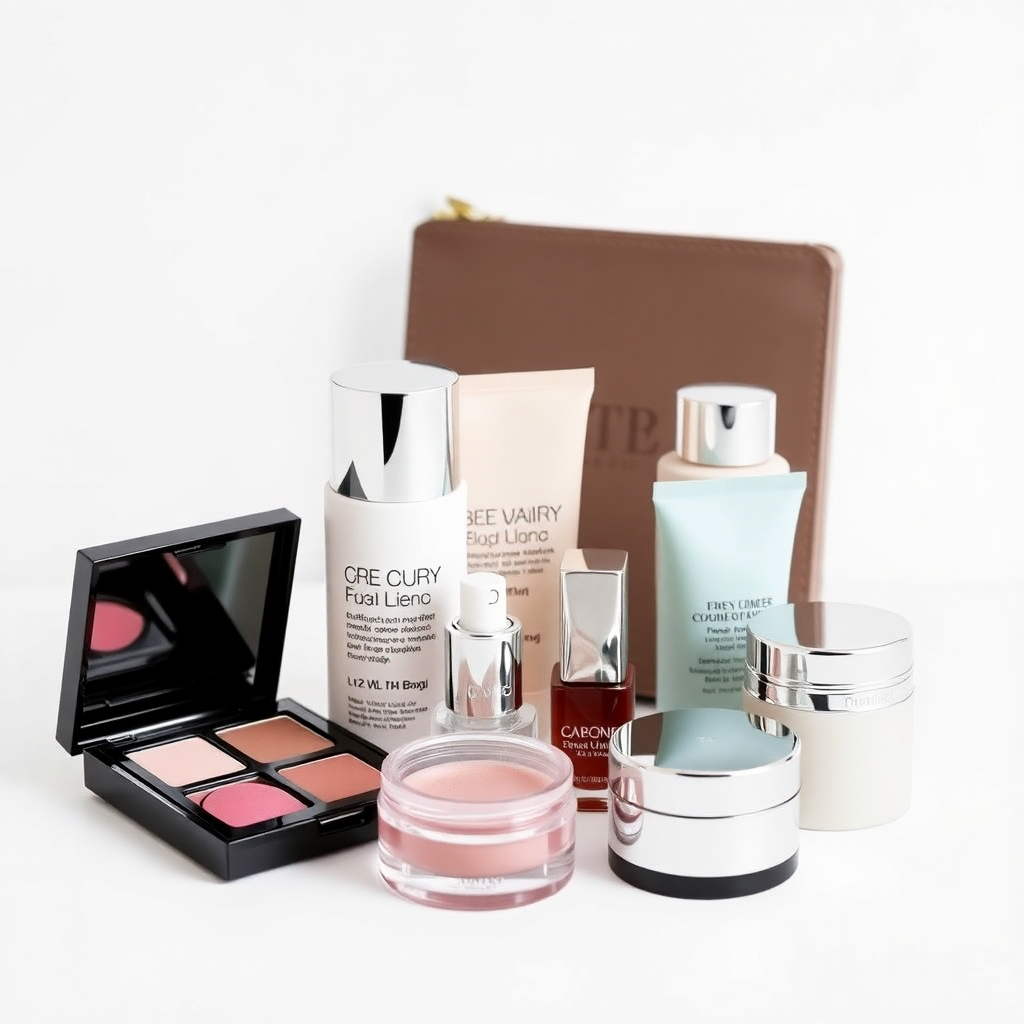 luxury cosmetics and beauty products on white background