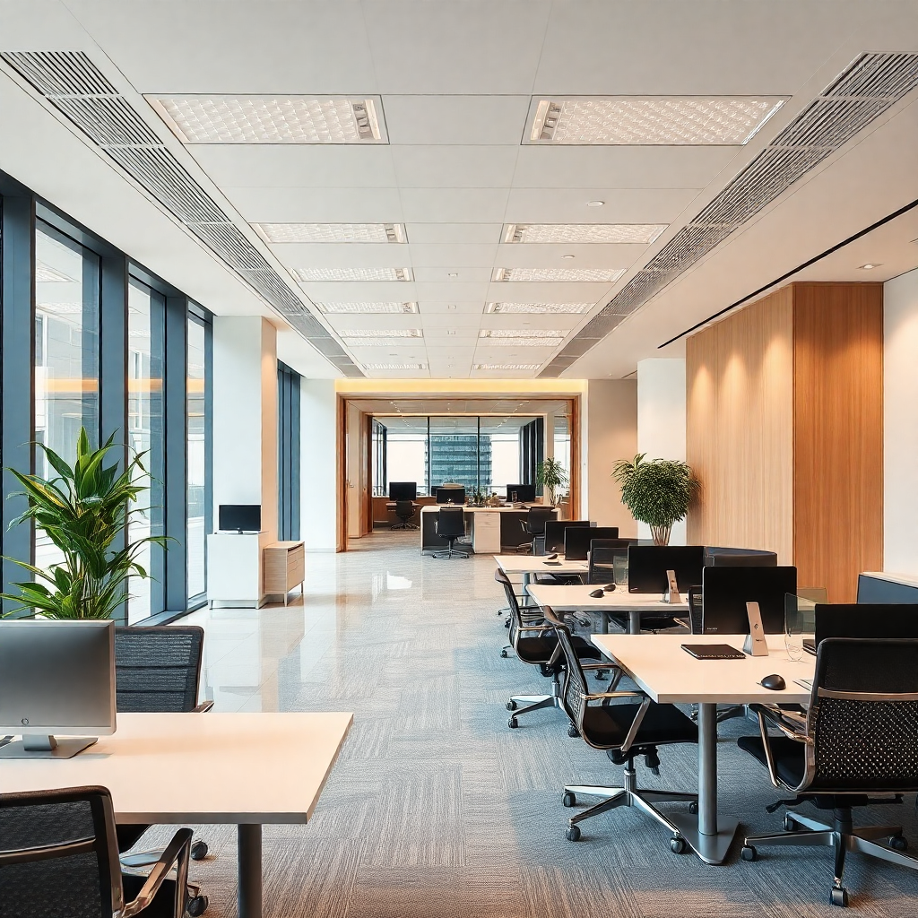 modern office interior, professional atmosphere, bright and clean, high-end photography