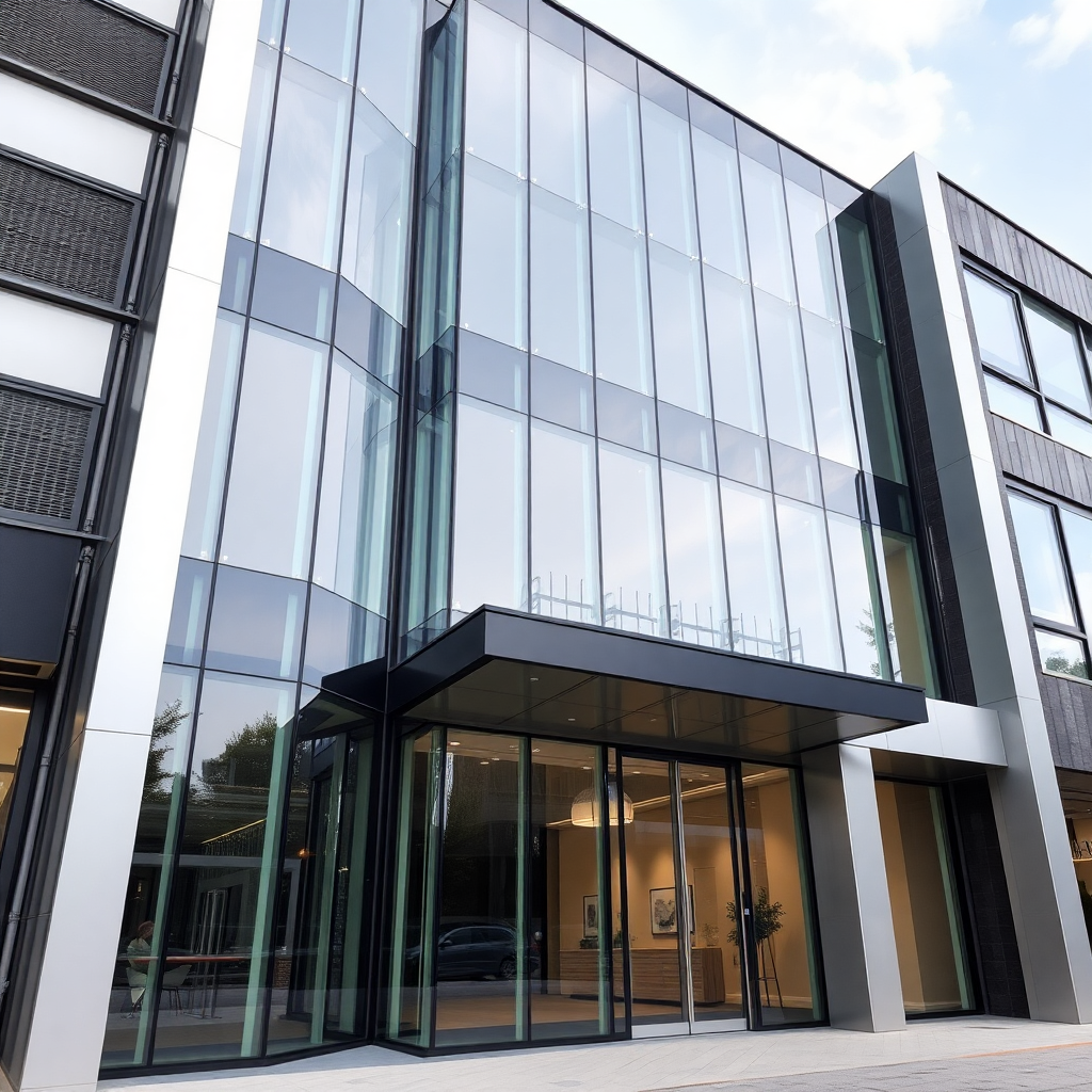 modern aluminium glass facade building exterior, sleek design