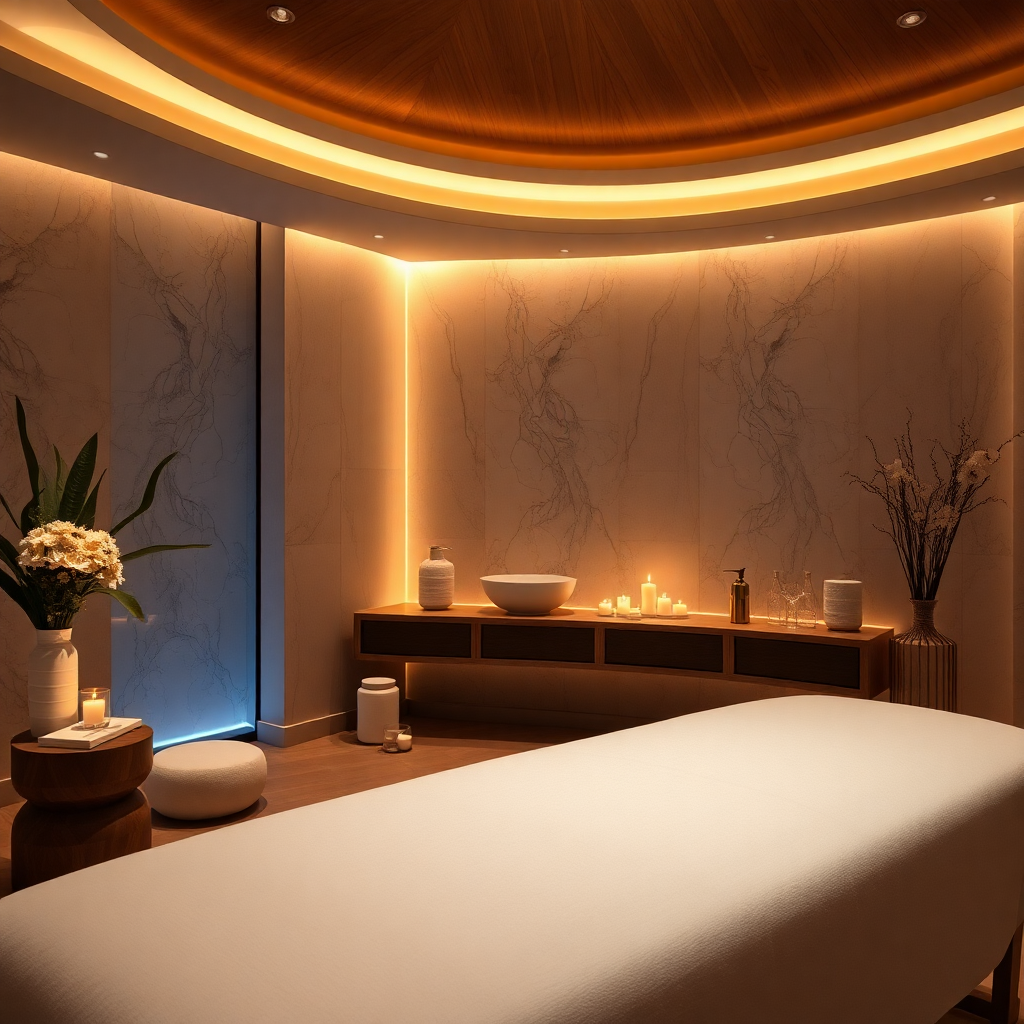 luxury spa treatment setup in home, cinematic lighting