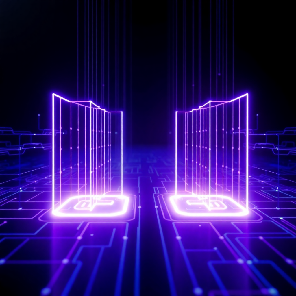 bounded AI reasoning engine with defined thresholds and validation gates, compliance-safe AI architecture visualization, dark blue and purple tones, enterprise technology