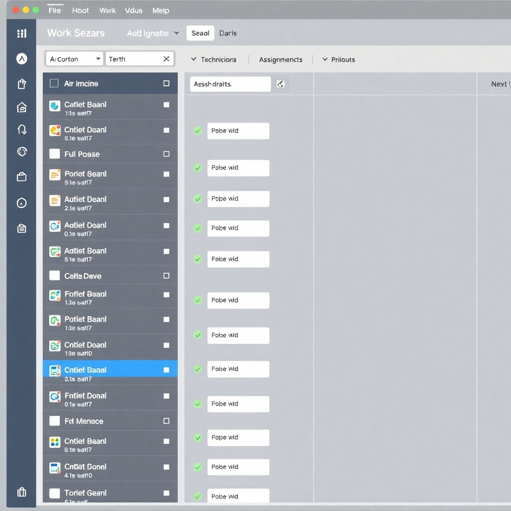 kanban board interface for aircraft maintenance work orders, drag and drop task management, technician assignments, priority levels, status tracking