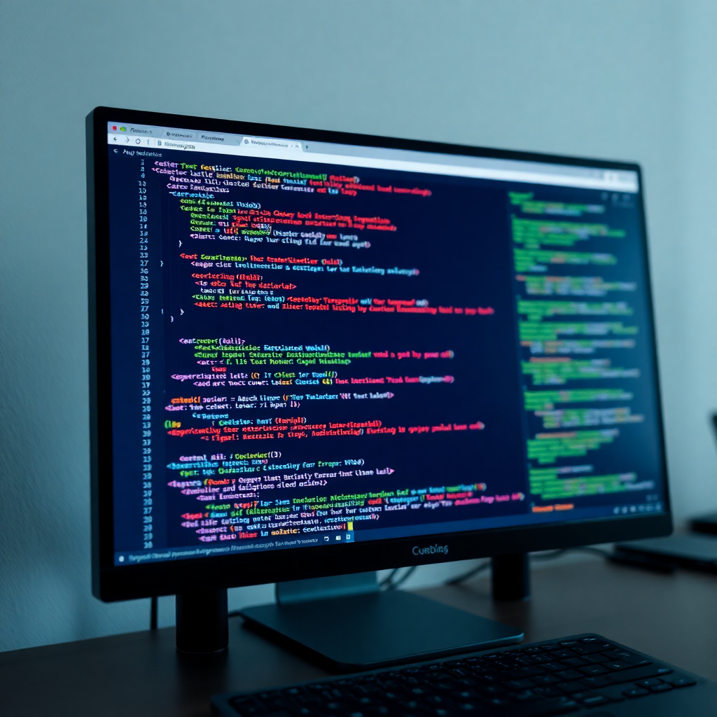 web development code on screen, modern programming environment, clean code practices