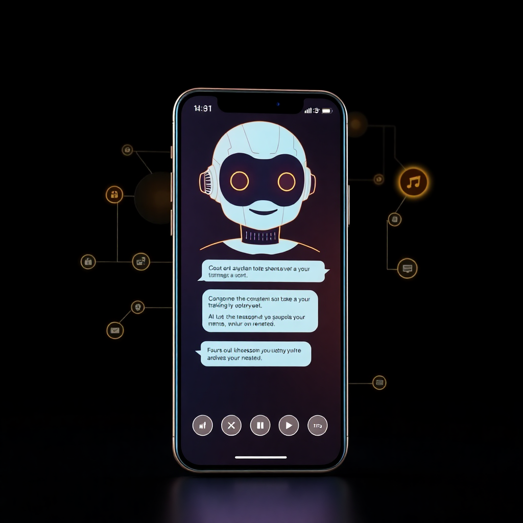 automated chatbot interface on smartphone, AI customer support, modern tech illustration