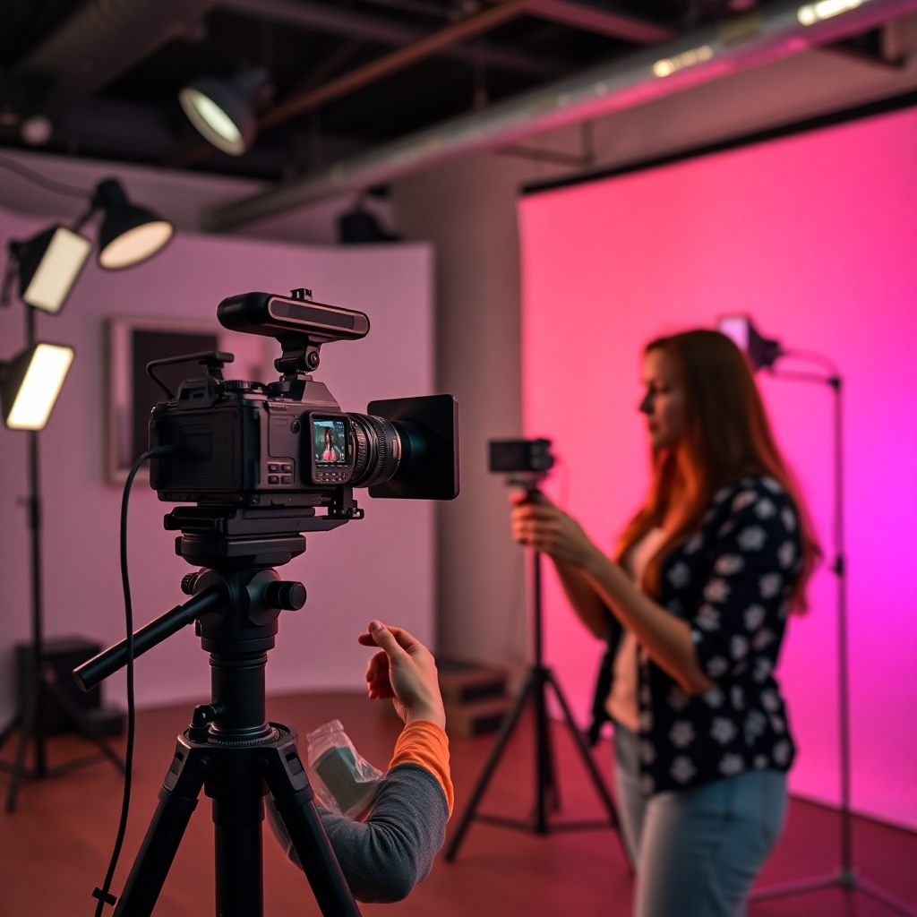 social media influencer, content creation setup, professional video recording