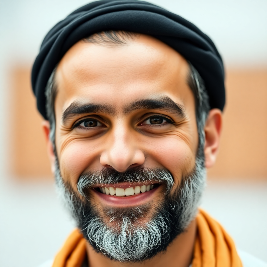 middle aged smiling muslim man with a neat beard, portrait, professional photography