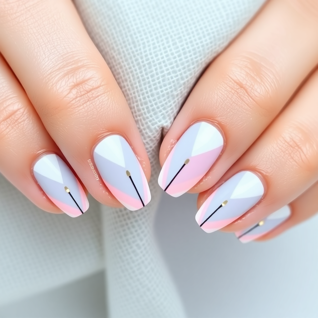 geometric nail art design, modern manicure, pastel colors