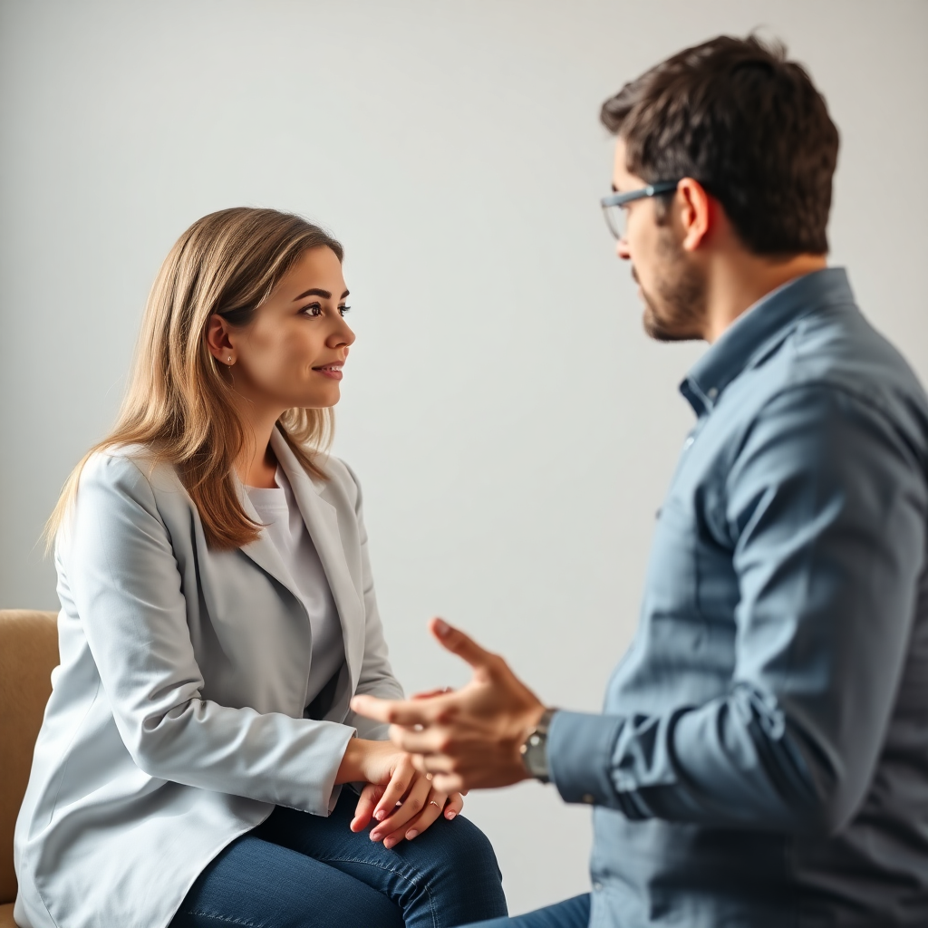 professional video lesson frame, psychologist talking about relationships, high quality