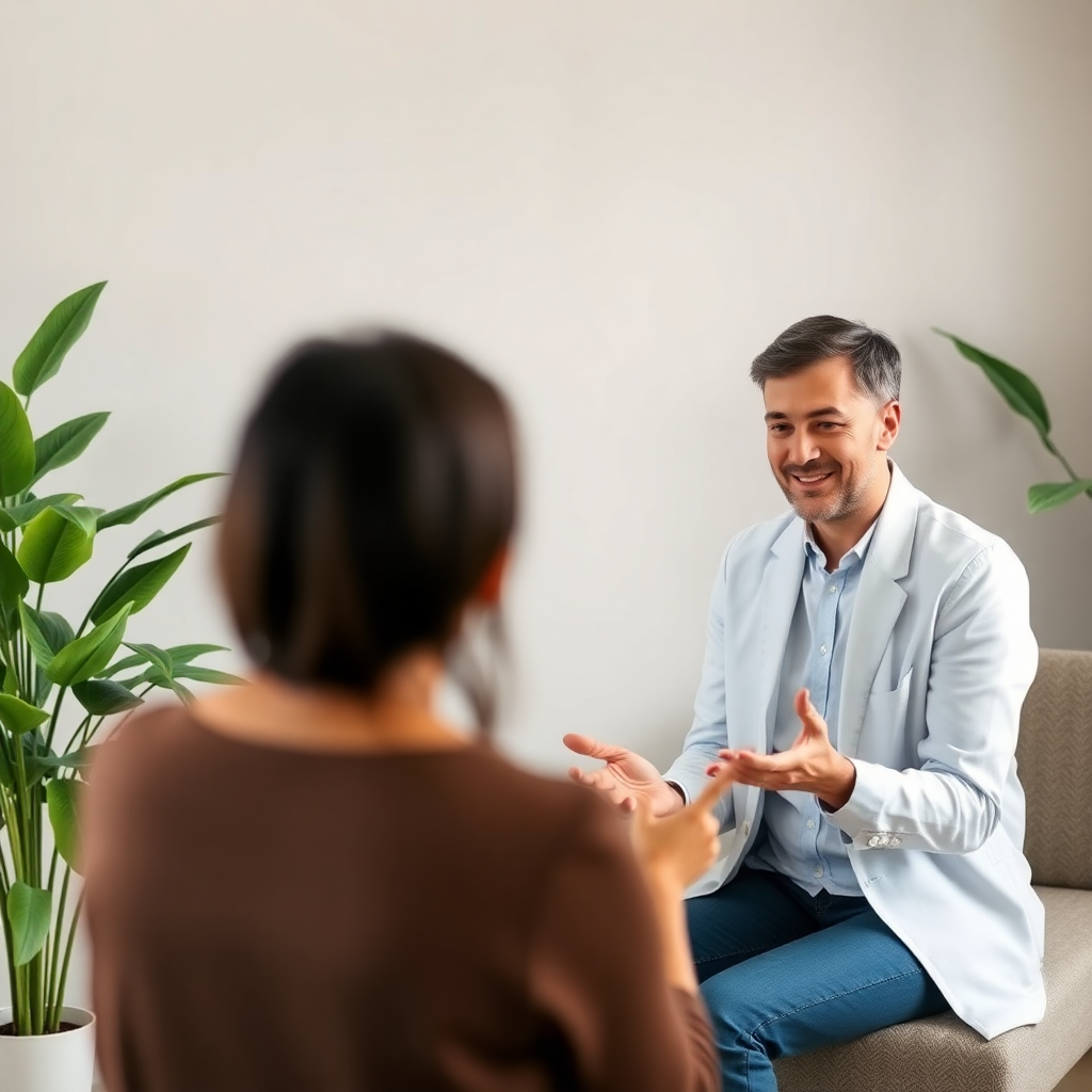 professional video lesson frame, therapist discussing personal boundaries, high quality