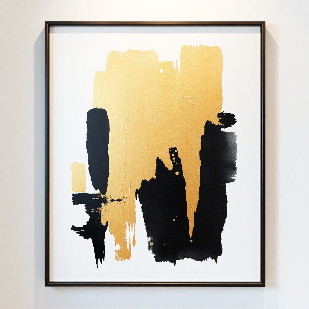 abstract art painting gold and black minimalist modern frame wall art