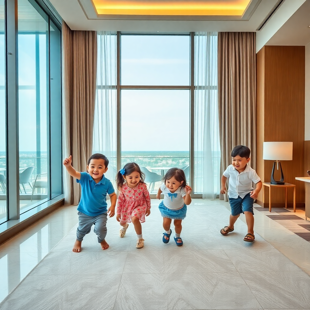 family enjoying luxury hotel vacation, children playing, premium family hospitality experience