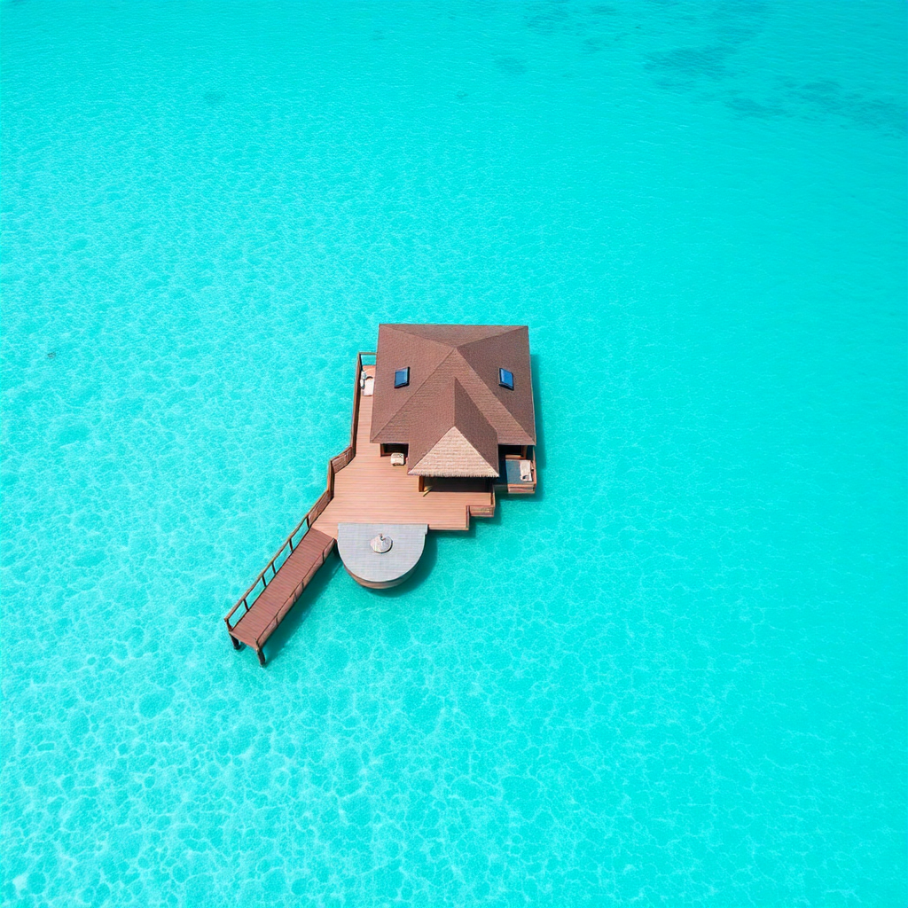 Maldives overwater bungalows and turquoise ocean