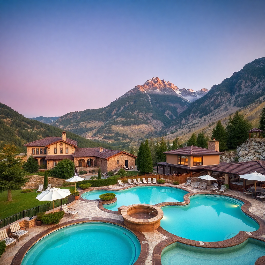 Escaldes-Engordany Andorra Caldea thermal spa luxury residential area mountain backdrop aerial editorial photography