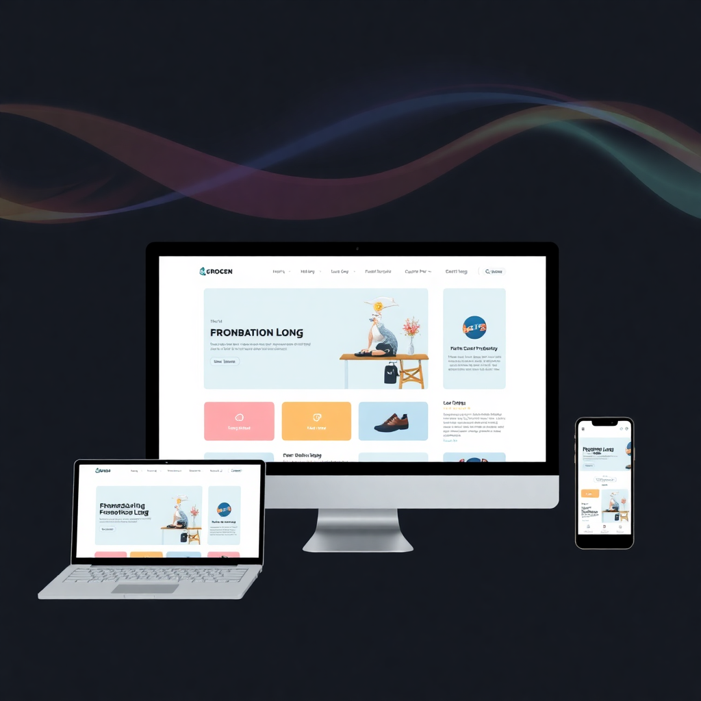 modern responsive website design on multiple devices, clean UI/UX, colorful interface, web development showcase