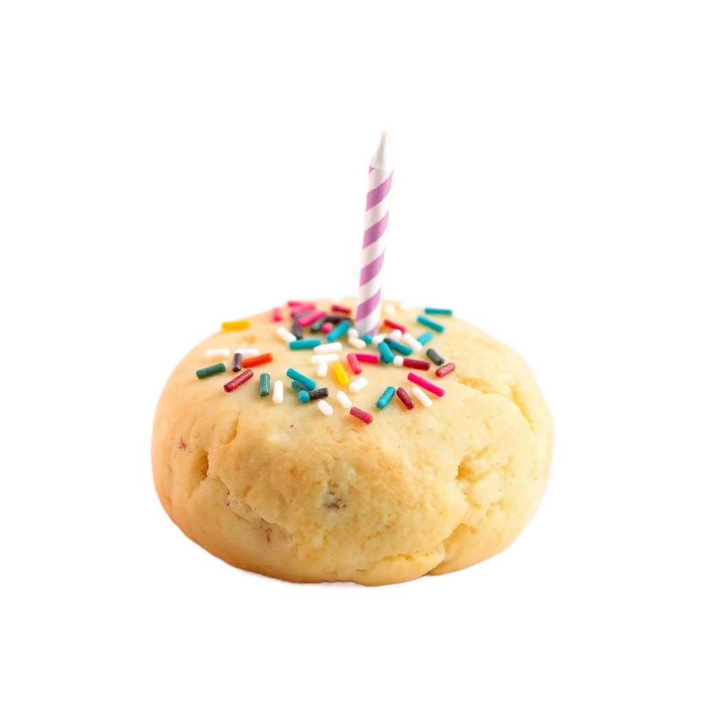 single birthday cake cookie with sprinkles, isolated on transparent background