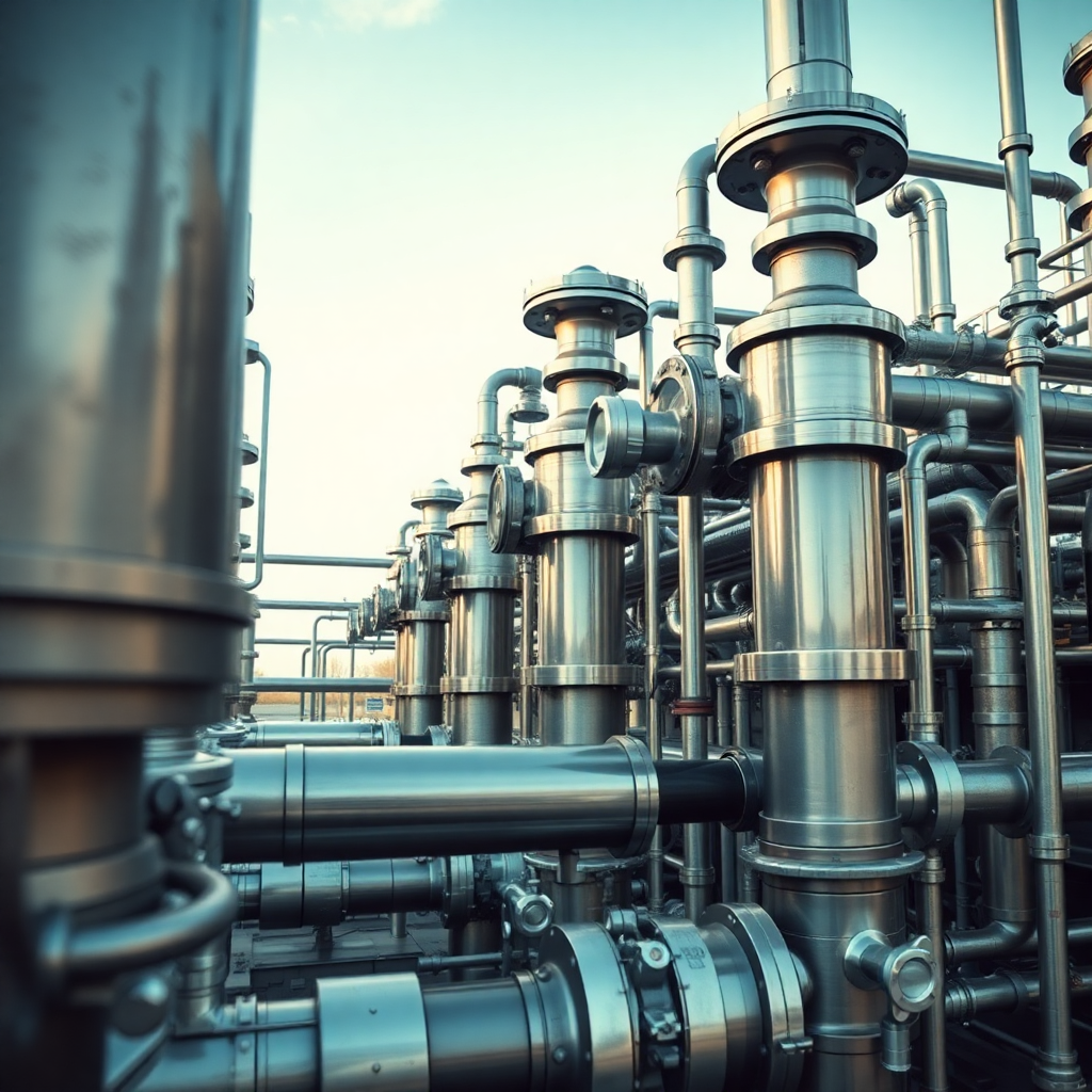 oil refinery distillation unit industrial equipment close up