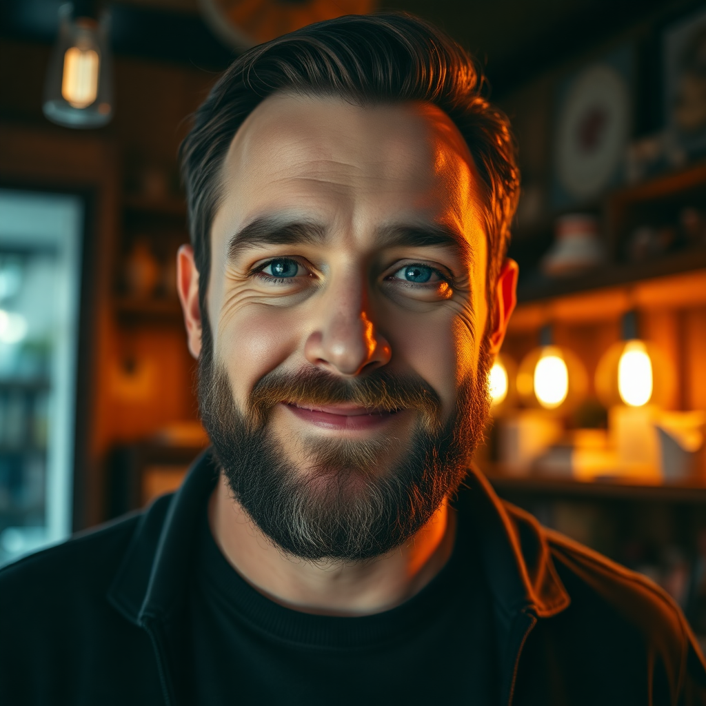 content smiling merchant