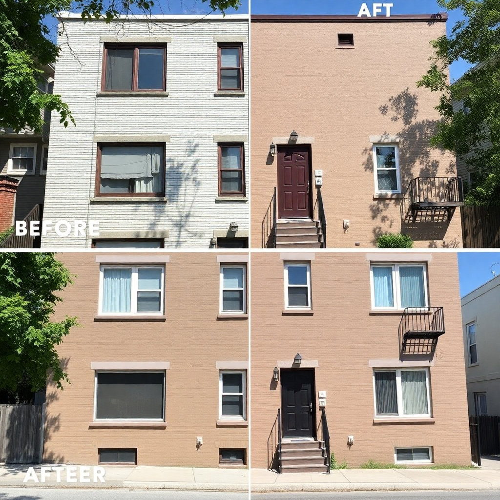 apartment building renovation project before and after, real estate investment