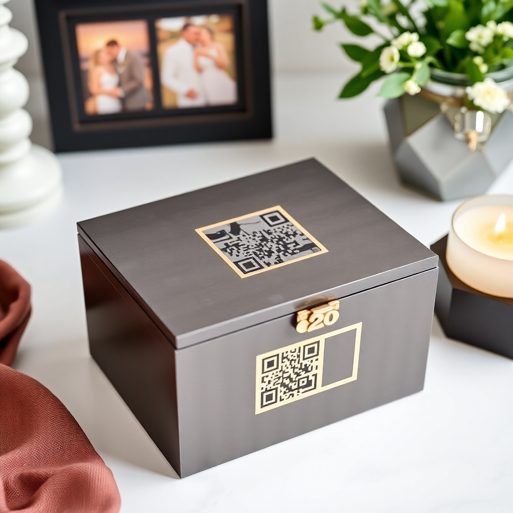 premium memorial keepsake box with QR code, elegant design, emotional product