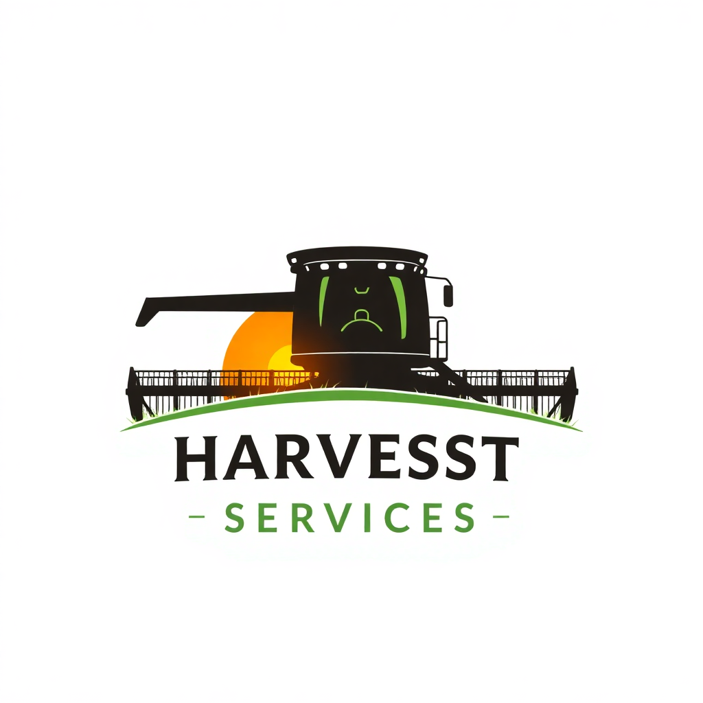 harvesting services company logo with combine harvester silhouette, professional agricultural design