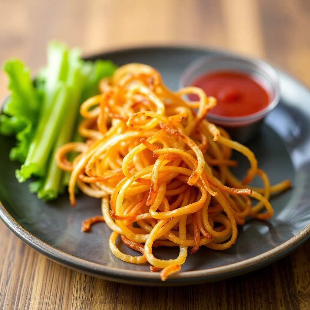 crispy onion strings on a plate