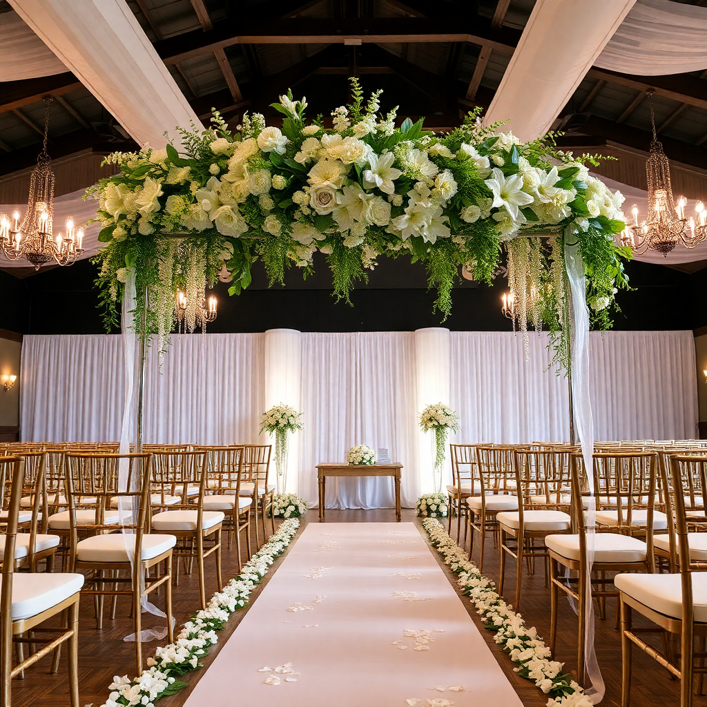 wedding ceremony floral decoration elegant venue setup