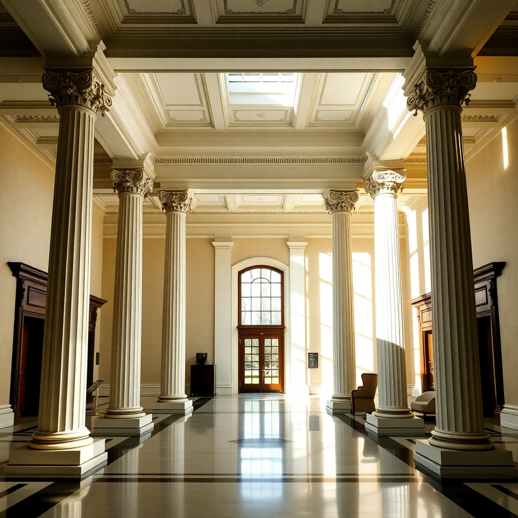 elegant courthouse interior with columns and natural lighting, professional legal environment
