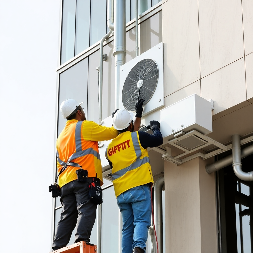 Technical engineers installing HVAC systems in modern Dubai building