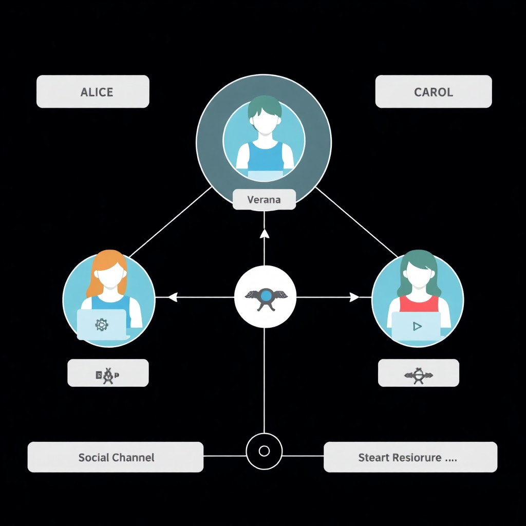 Creators and followers connected via Verana blockchain, indexer, and trust resolver
