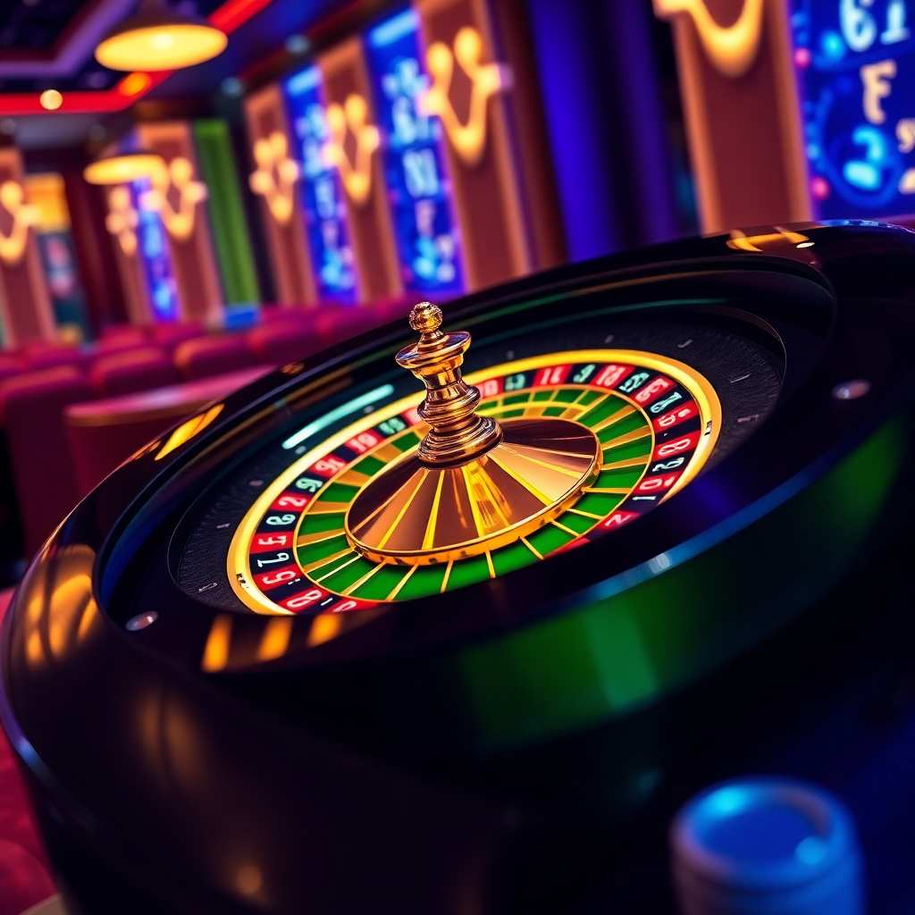 roulette wheel with gold and green colors, luxury casino