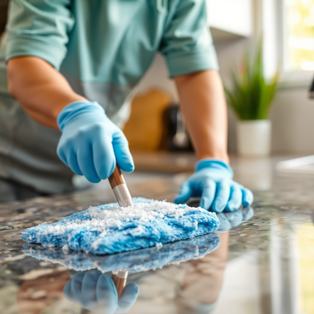 Deep cleaning service in Ocala, FL - Professional cleaner scrubbing kitchen countertop
