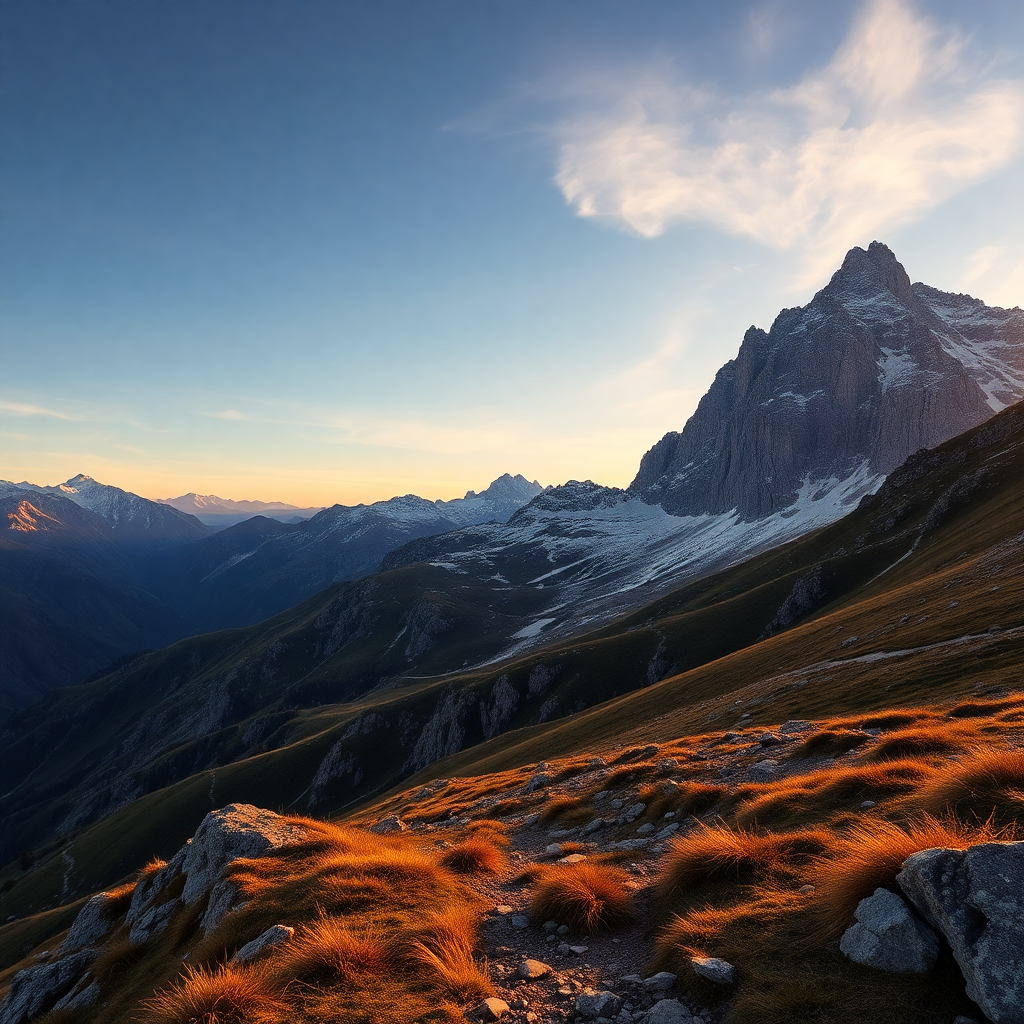 dramatic Pyrenees mountain landscape Andorra pristine alpine vista golden hour light luxury private moment cinematic landscape photography editorial style