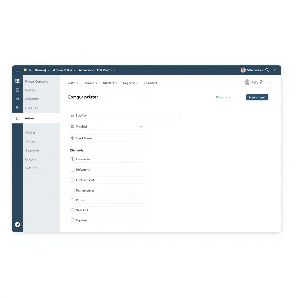 policy configuration interface with drag and drop elements, modern admin dashboard, rule builder UI