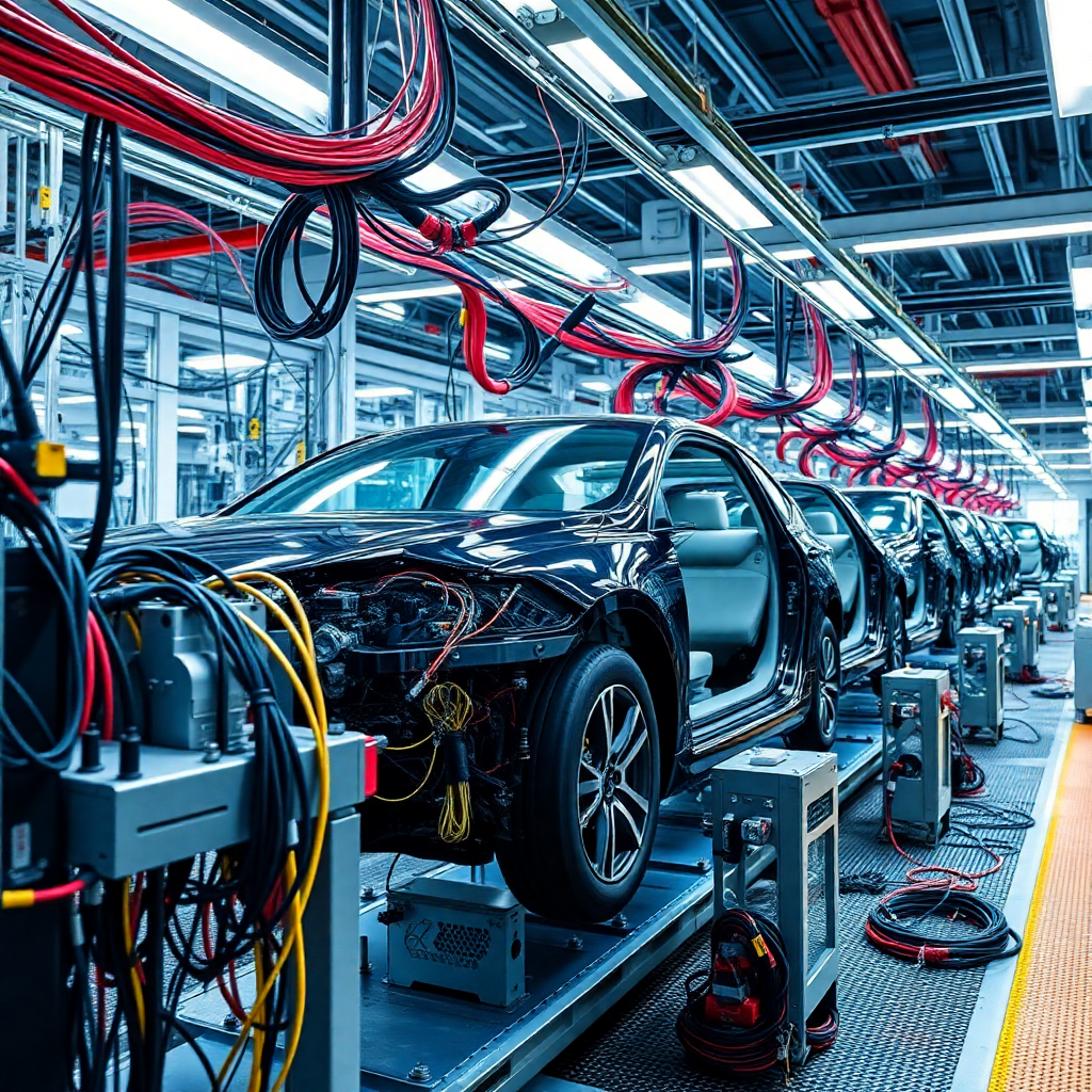 modern automotive wiring harness production line with advanced machinery