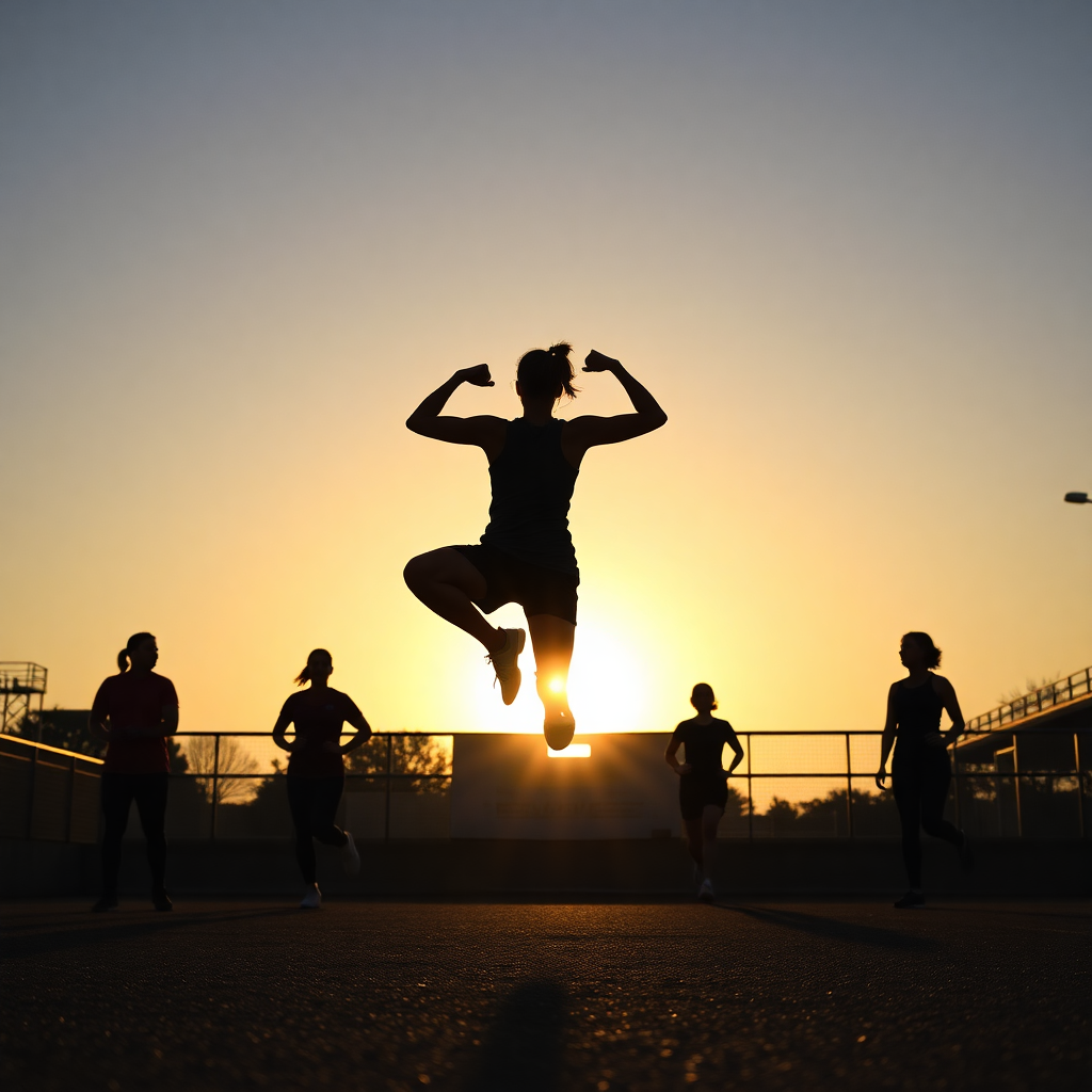 athletic silhouettes motivation fitness success golden hour lighting