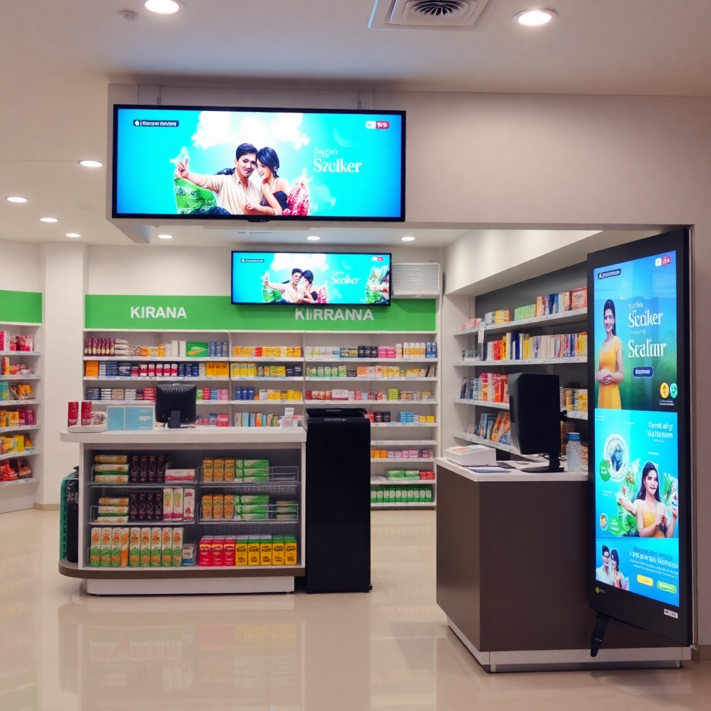 Retail counter with digital screens