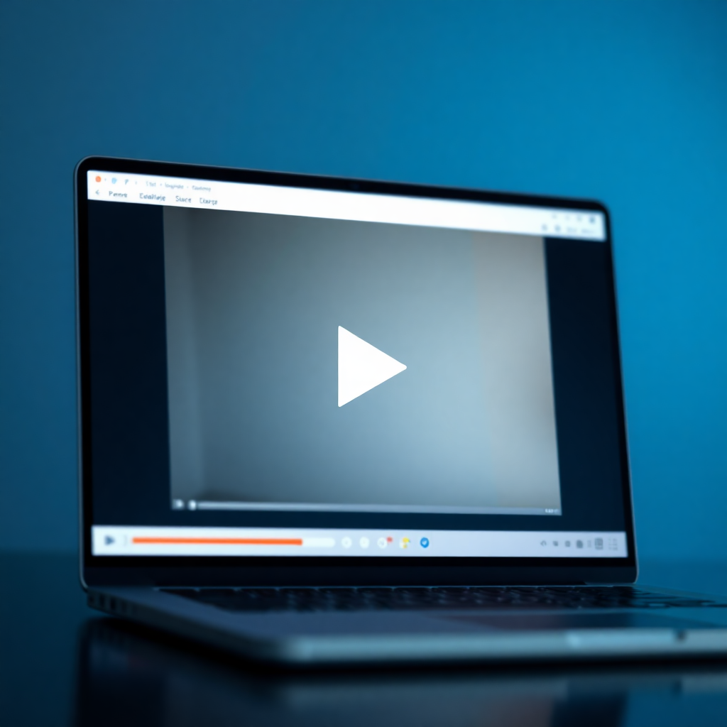 video play button on screen, online course interface, educational content, professional design