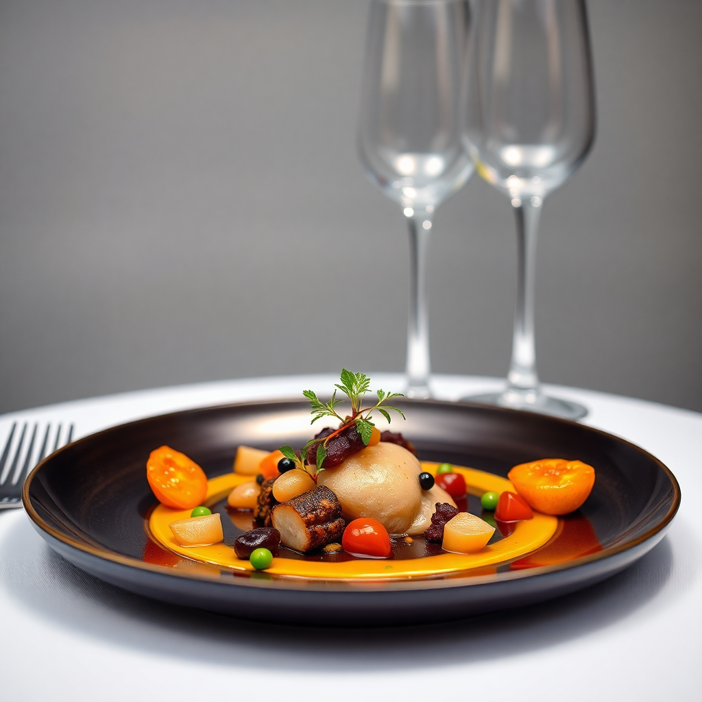 elegant fine dining dish presentation, gourmet food plating, culinary artistry