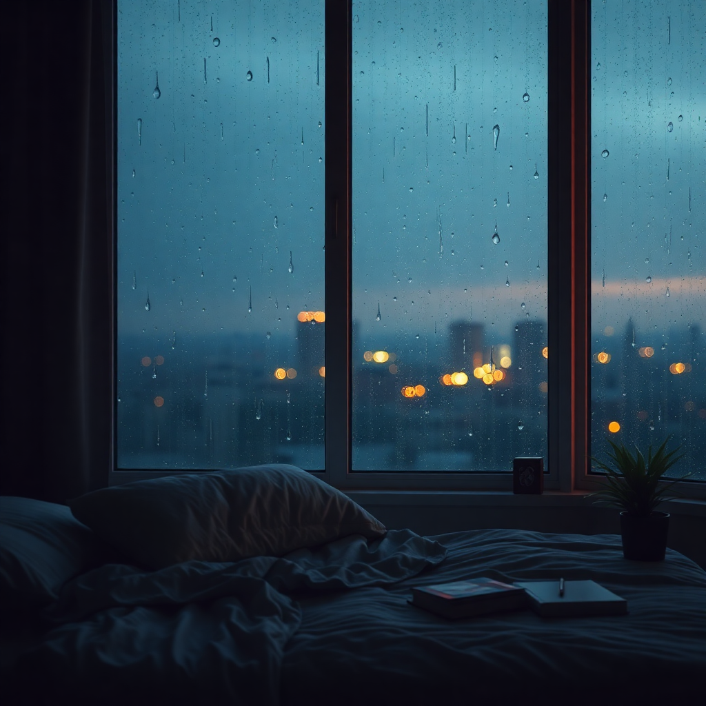 lofi chill aesthetic bedroom window rain
