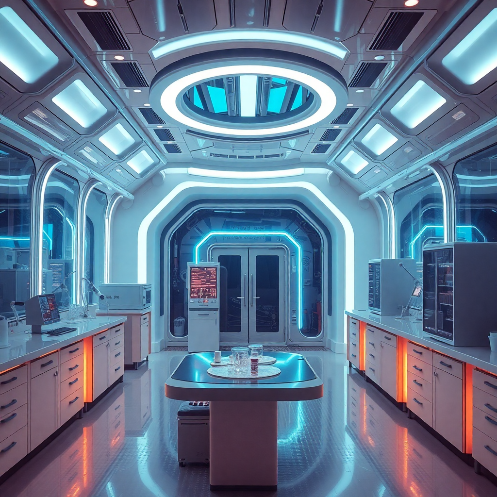futuristic laboratory interior sleek cinematic