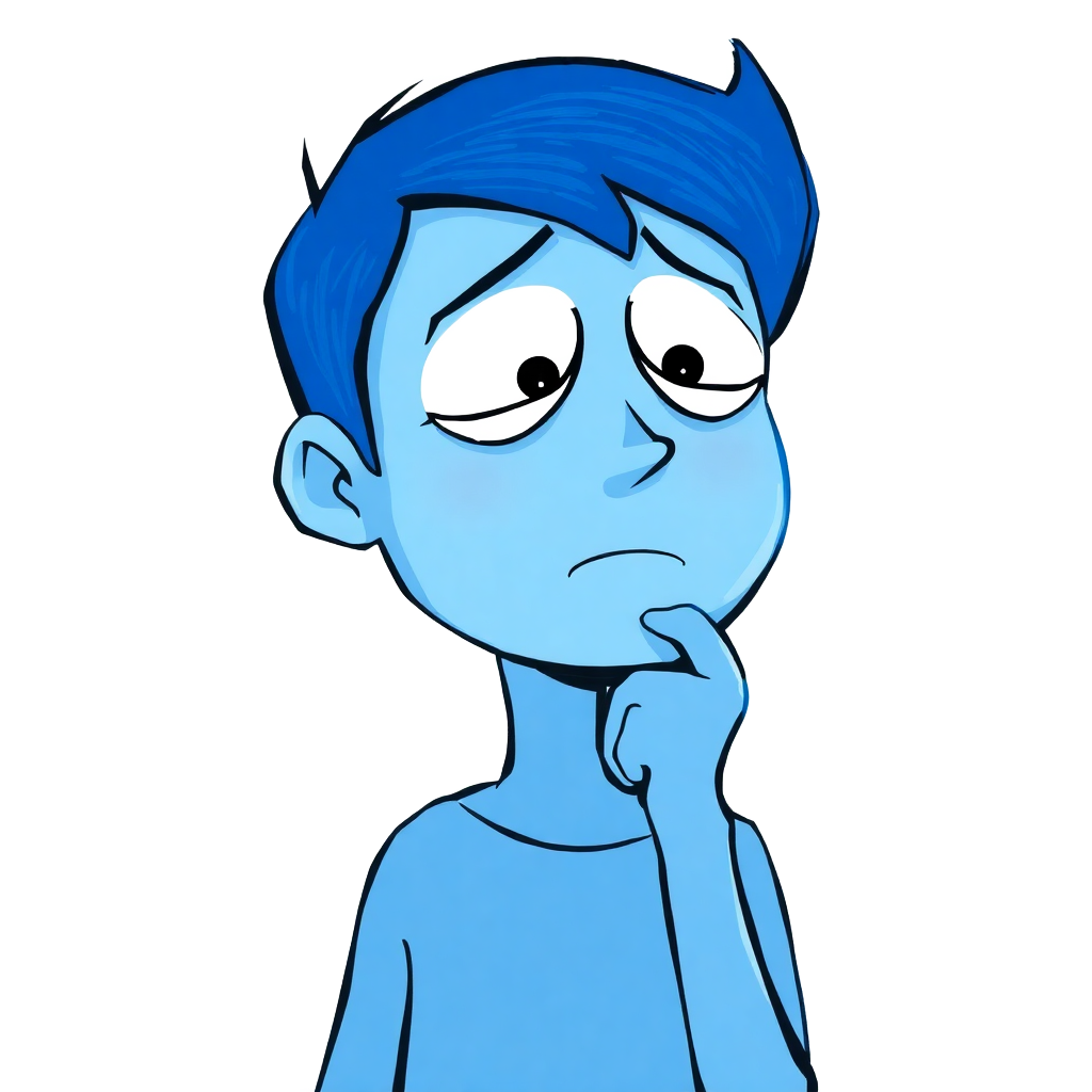 Inside Out Sadness character thoughtful concentrated blue thinking