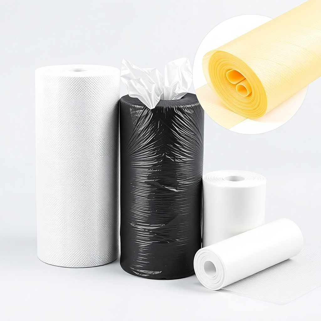 HDPE garbage bags on roll, perforated waste bags roll, biodegradable trash bags in dispenser roll format