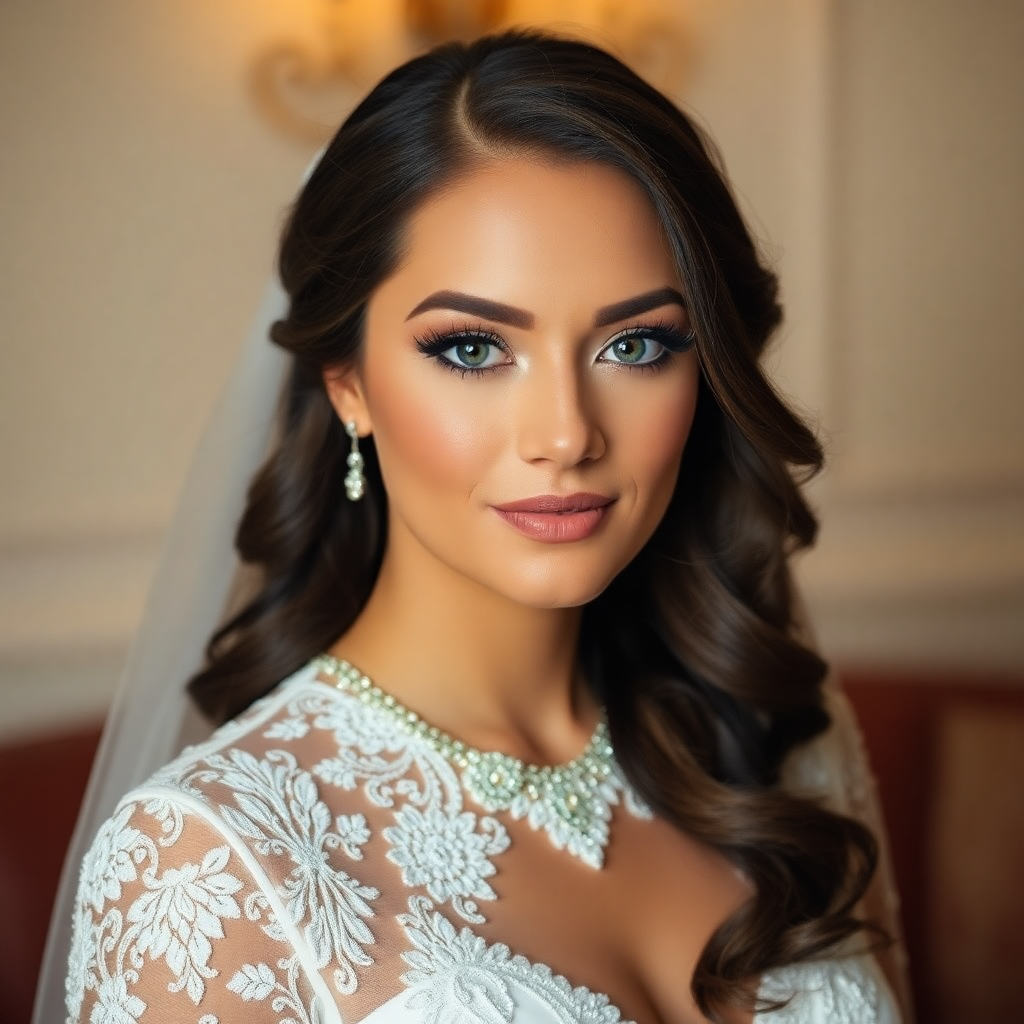 professional bride portrait, elegant makeup, soft lighting