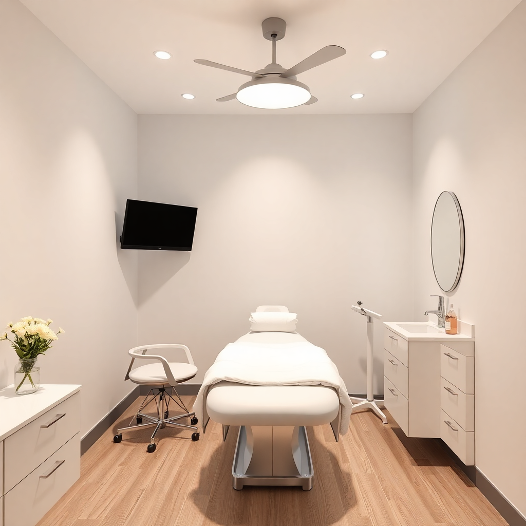 professional hair removal waxing treatment room, clean modern aesthetic, beauty salon