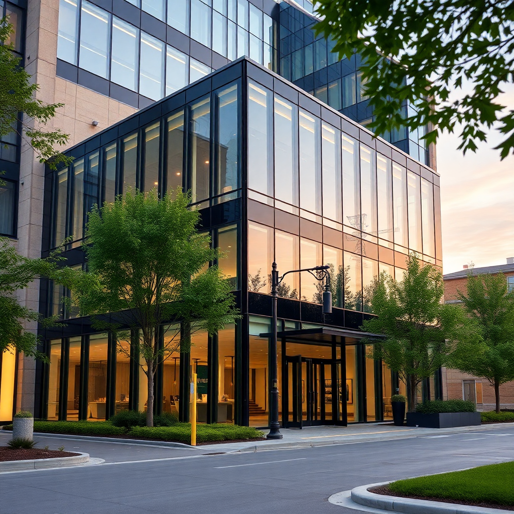 modern office building exterior corporate headquarters, professional photography