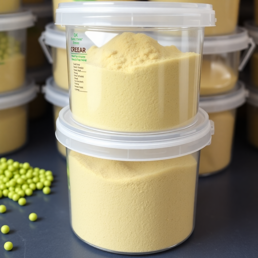 pea fiber powder in containers, green pea dietary fiber, food grade fiber materials
