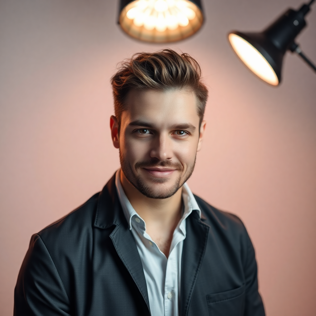 professional male photographer headshot, studio lighting, clean background