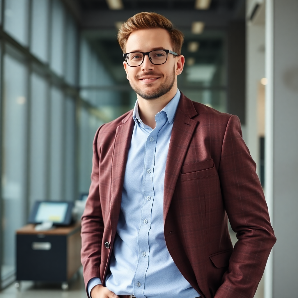 professional male executive in business casual, expert engineer appearance, corporate setting