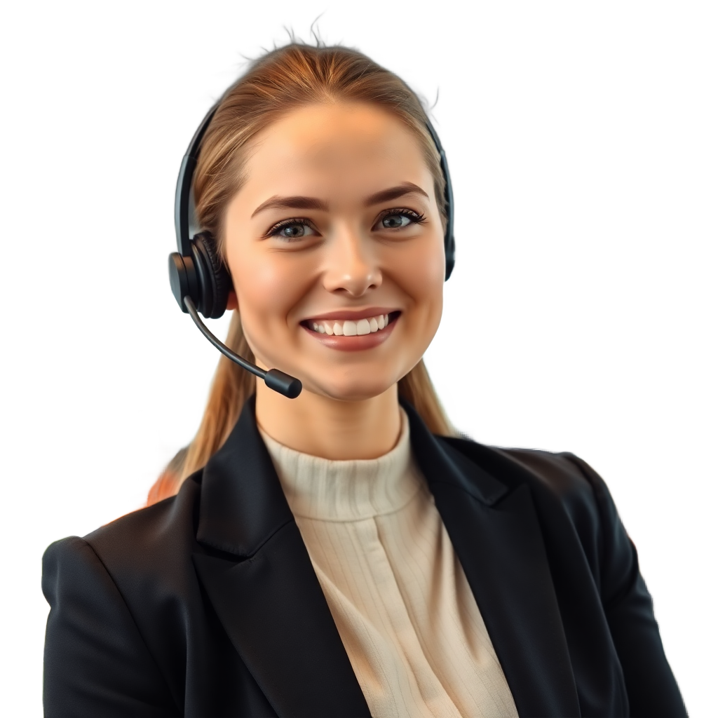 customer service representative with headset, friendly professional support team, modern office environment