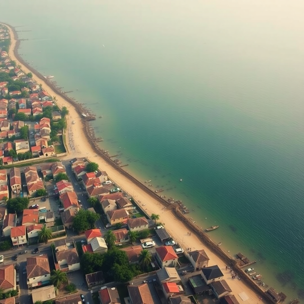 Cinematic aerial view of coastal Lagos communities